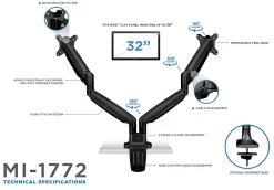 Mount-It! MI-1772B Dual-Monitor Arm Mount, 18