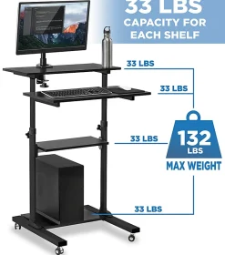 Mount-It! MI-7940B Mobile 37"W Stand-Up Desk, Black