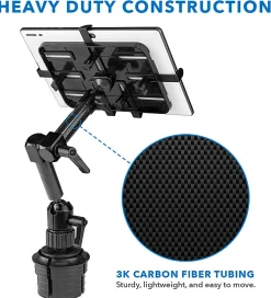 Mount-It! MI-7321 Carbon Fiber Cup Holder Tablet Mount, Black