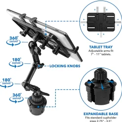Mount-It! MI-7320 Car Cup Holder Mount For 7 - 11" Tablets, Black
