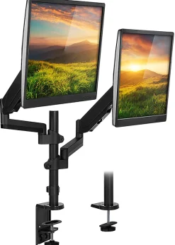 Mount-It! MI-4762 Dual-Monitor Arm Desk Mount, 17"H x 10"W x 4.3"D, Black
