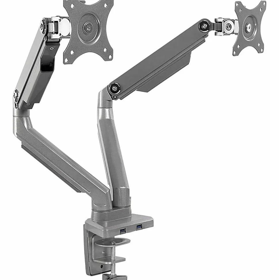 Mount-It! MI-2762 Dual-Monitor Arm Mount With USB Port, 16"H x 10"W x 6.6"D, Silver