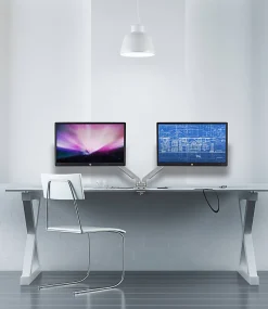 Mount-It! MI-2762 Dual-Monitor Arm Mount With USB Port, 16"H x 10"W x 6.6"D, Silver