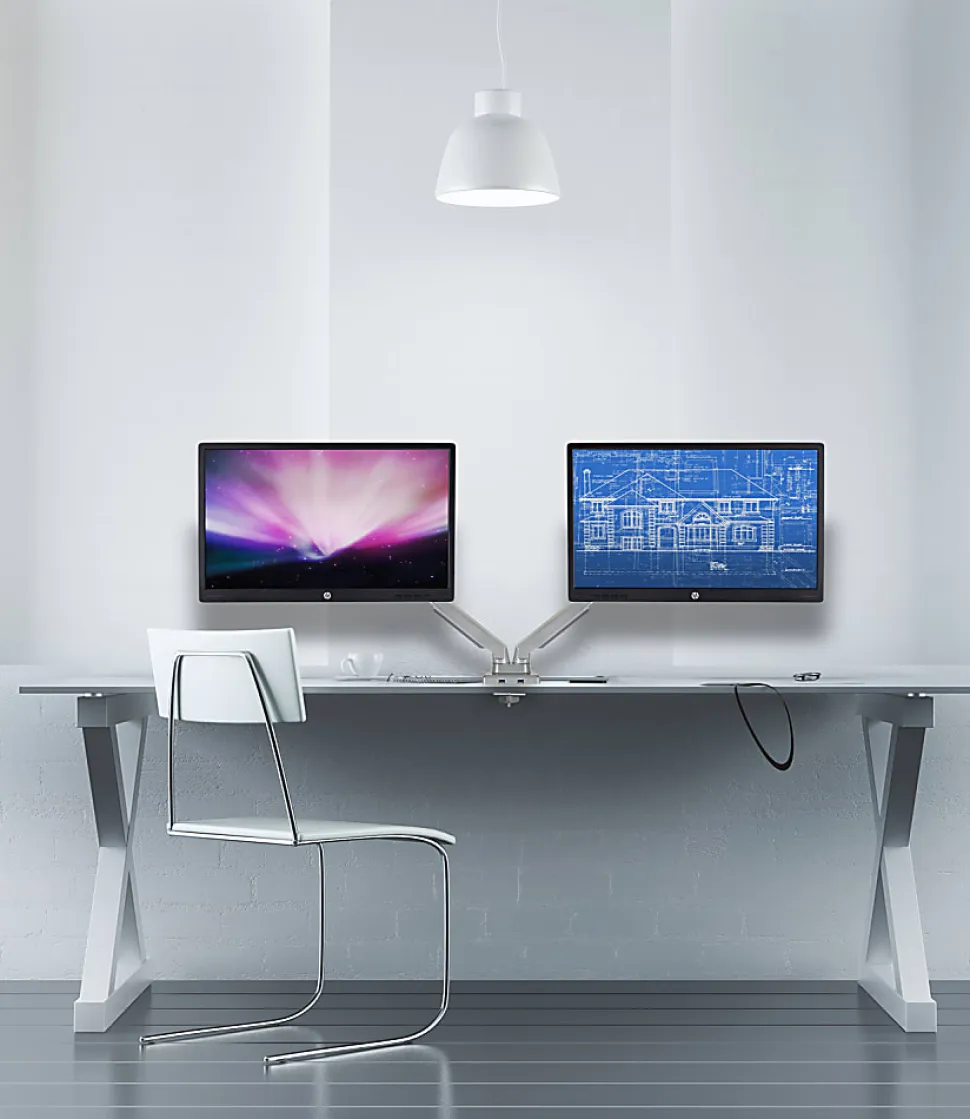 Mount-It! MI-2762 Dual-Monitor Arm Mount With USB Port, 16"H x 10"W x 6.6"D, Silver