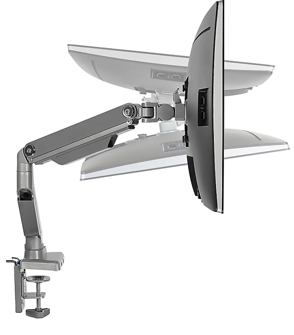 Mount-It! MI-2762 Dual-Monitor Arm Mount With USB Port, 16"H x 10"W x 6.6"D, Silver