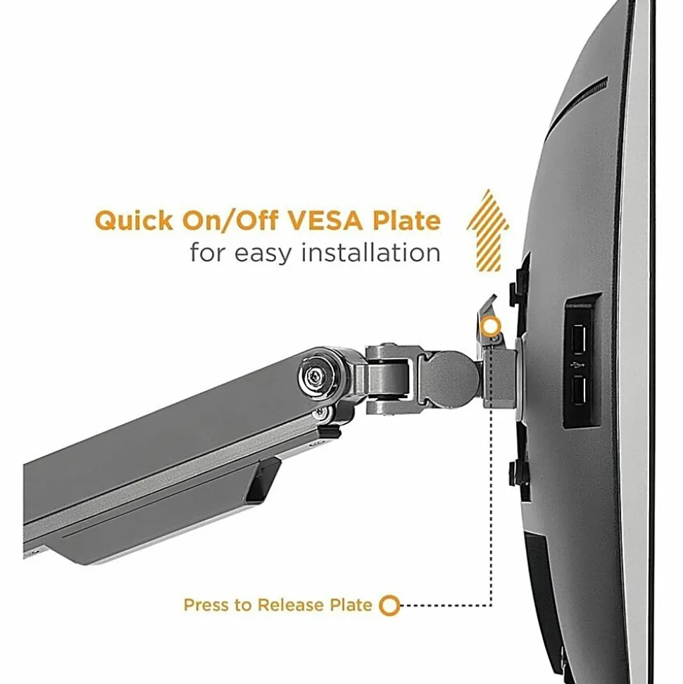 Mount-It! MI-2762 Dual-Monitor Arm Mount With USB Port, 16"H x 10"W x 6.6"D, Silver