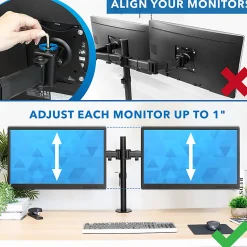 Mount-It! MI-1752 Dual Monitor Desk Mount For 13 - 27" Monitors, 17-1/4"H x 34"W x 5-1/2"D, Black