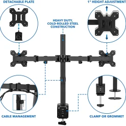 Mount-It!  MI-2752 Dual Monitor Mount for 17"-32" Inch Computer Screens, Black