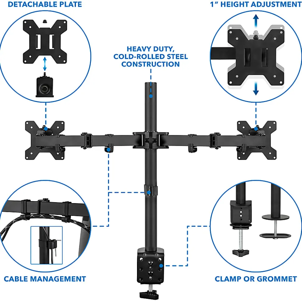 Mount-It! MI-2752 Dual Monitor Mount for 17"-32" Inch Computer Screens, Black