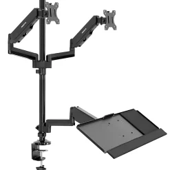 Mount-It! MI-7996 Dual Monitor Sit-Stand Desk Mount With Keyboard Tray, 38"H x 37"W x 27-1/2"L, Black