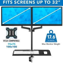 Mount-It! MI-7996 Dual Monitor Sit-Stand Desk Mount With Keyboard Tray, 38"H x 37"W x 27-1/2"L, Black