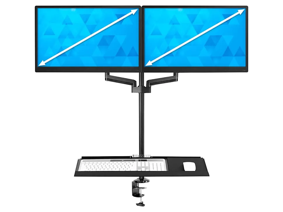 Mount-It! MI-7996 Dual Monitor Sit-Stand Desk Mount With Keyboard Tray, 38"H x 37"W x 27-1/2"L, Black