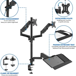 Mount-It! MI-7996 Dual Monitor Sit-Stand Desk Mount With Keyboard Tray, 38