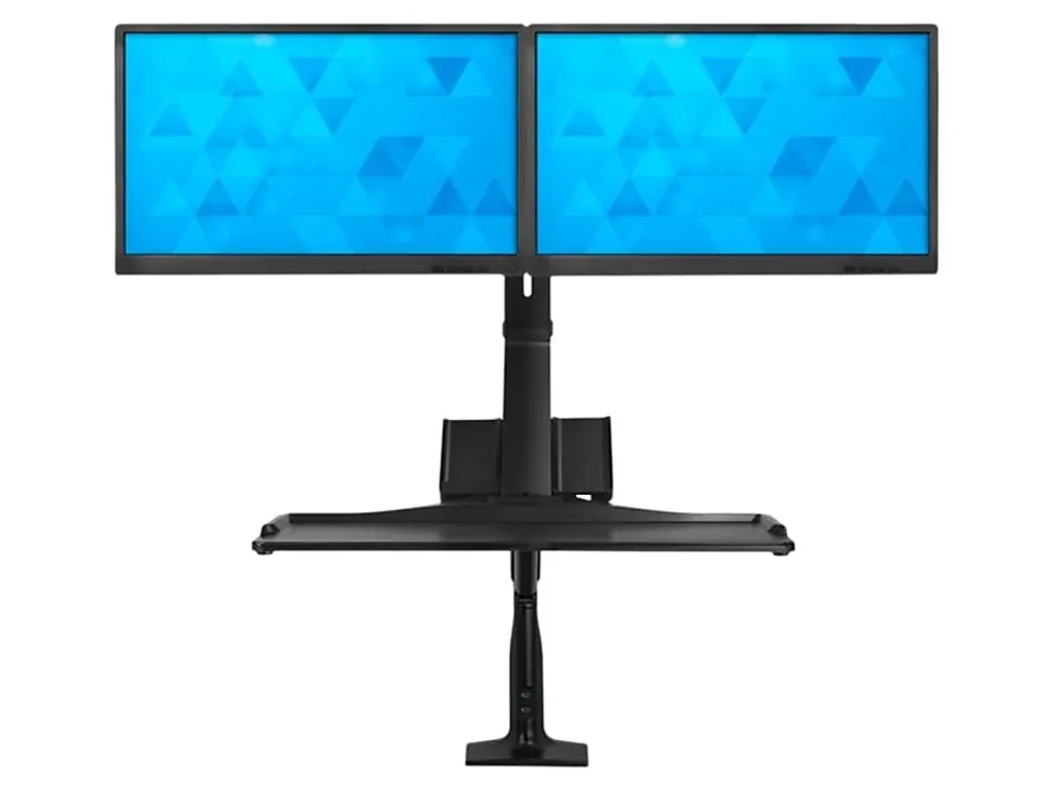 Mount-It! MI-7984 Dual-Monitor Sit-Stand Desk Riser Workstation With Gas Lift, 26"W x 40.7 "D, Black