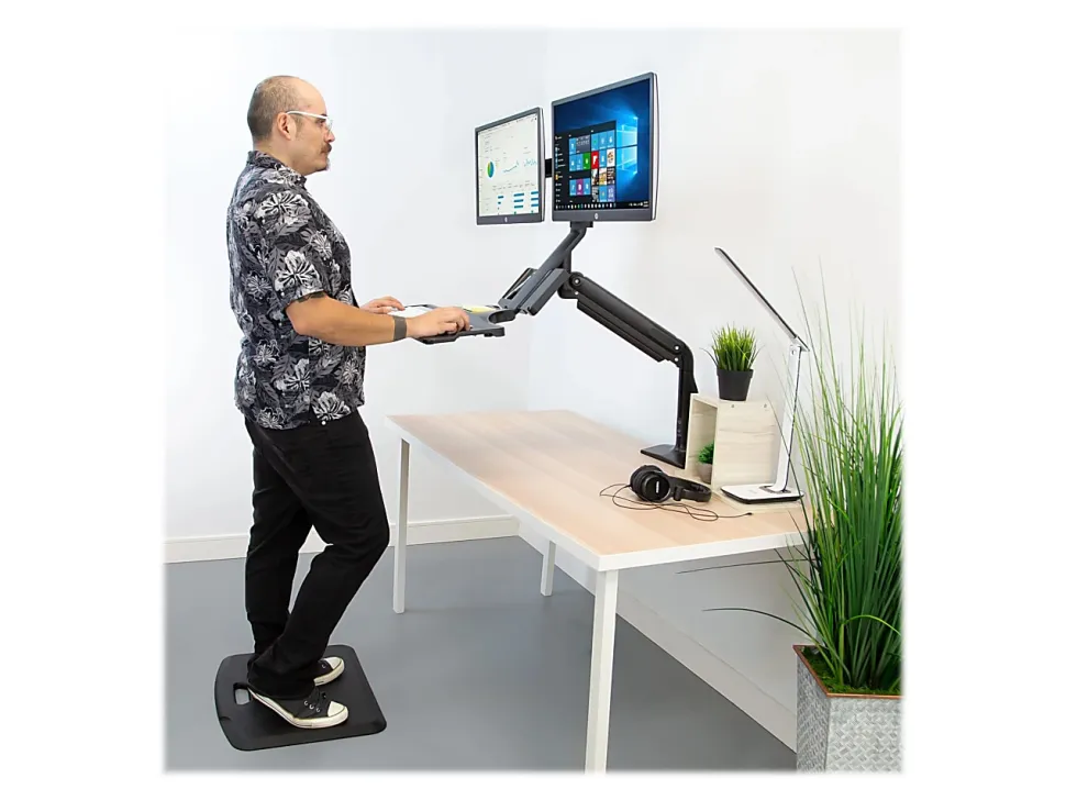 Mount-It! MI-7984 Dual-Monitor Sit-Stand Desk Riser Workstation With Gas Lift, 26"W x 40.7 "D, Black
