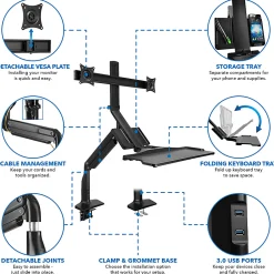 Mount-It! MI-7984 Dual-Monitor Sit-Stand Desk Riser Workstation With Gas Lift, 26