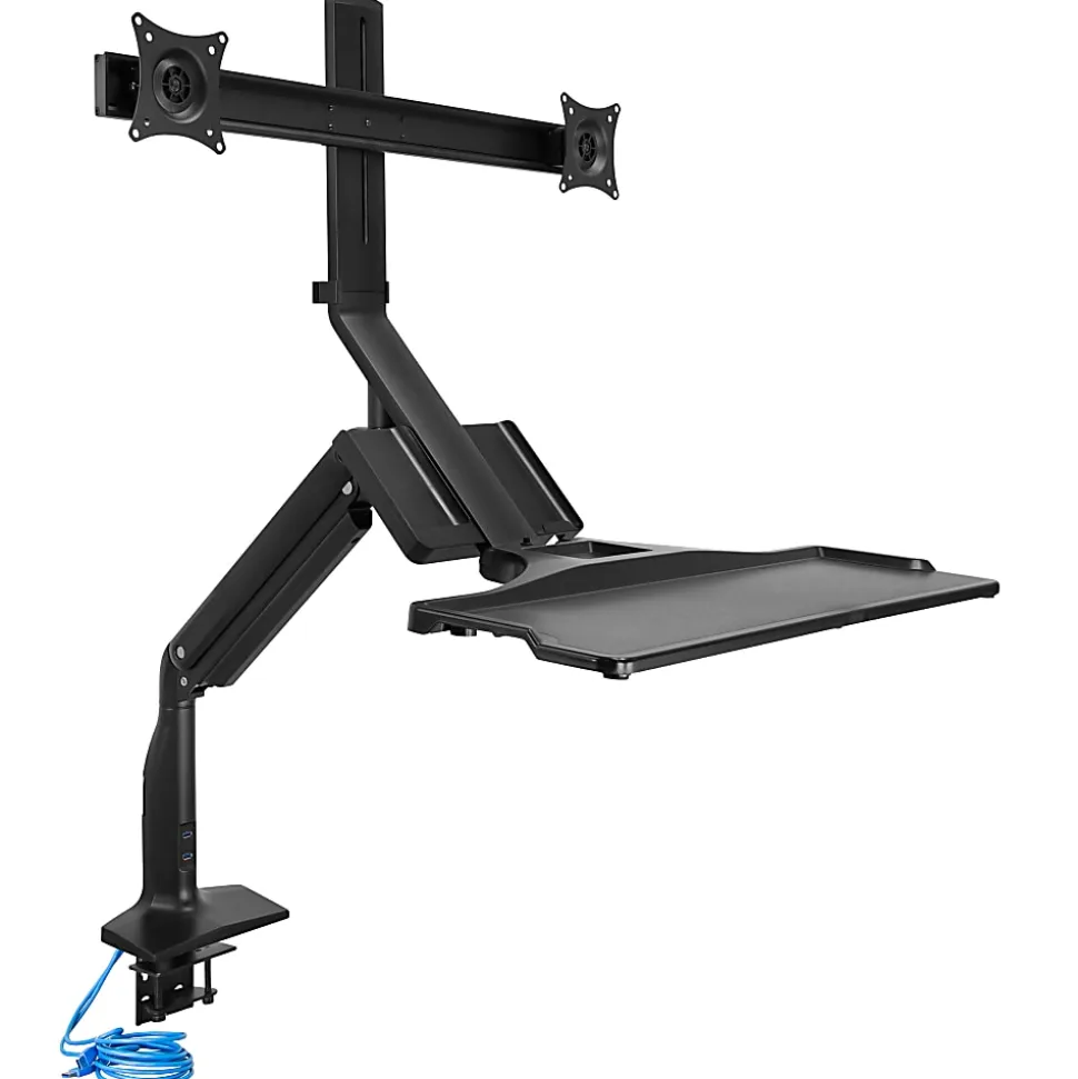 Mount-It! MI-7984 Dual-Monitor Sit-Stand Desk Riser Workstation With Gas Lift, 26"W x 40.7 "D, Black