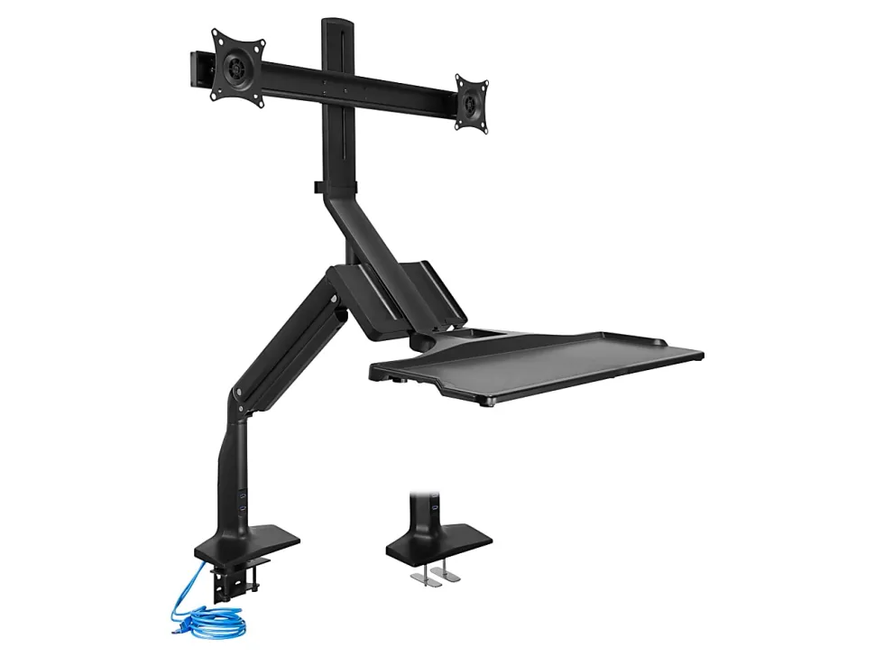 Mount-It! MI-7984 Dual-Monitor Sit-Stand Desk Riser Workstation With Gas Lift, 26"W x 40.7 "D, Black