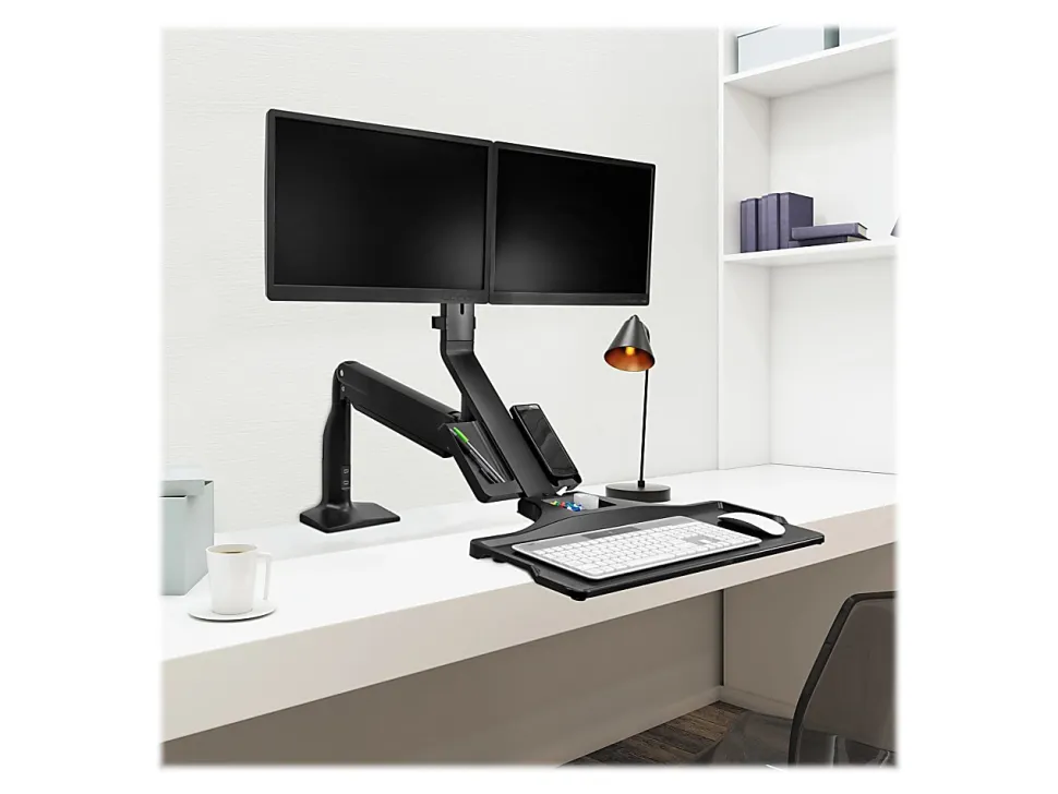 Mount-It! MI-7984 Dual-Monitor Sit-Stand Desk Riser Workstation With Gas Lift, 26"W x 40.7 "D, Black