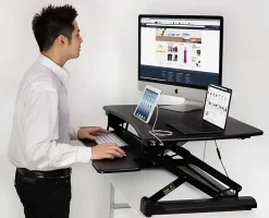 Mount-It! MI-7927E Electric 41"W Standing Desk Converter With USB Port, Black