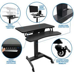 Mount-It! MI-7982 Electric Height-Adjustable Standing Mobile Workstation, 31"H x 31.5"W x 14.75"D, Black