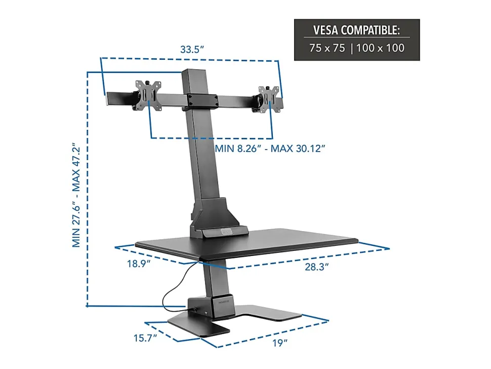 Mount-It! MI-7952 Electric Standing Desk Converter With Dual-Monitor Mount, Black