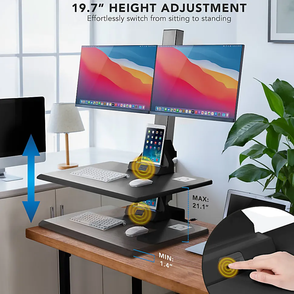 Mount-It! MI-7952 Electric Standing Desk Converter With Dual-Monitor Mount, Black