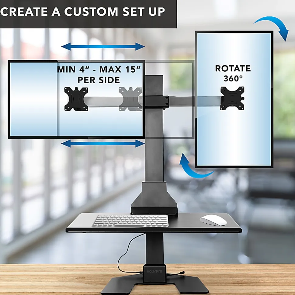 Mount-It! MI-7952 Electric Standing Desk Converter With Dual-Monitor Mount, Black