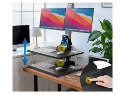 Mount-It! MI-7952 Electric Standing Desk Converter With Dual-Monitor Mount, Black
