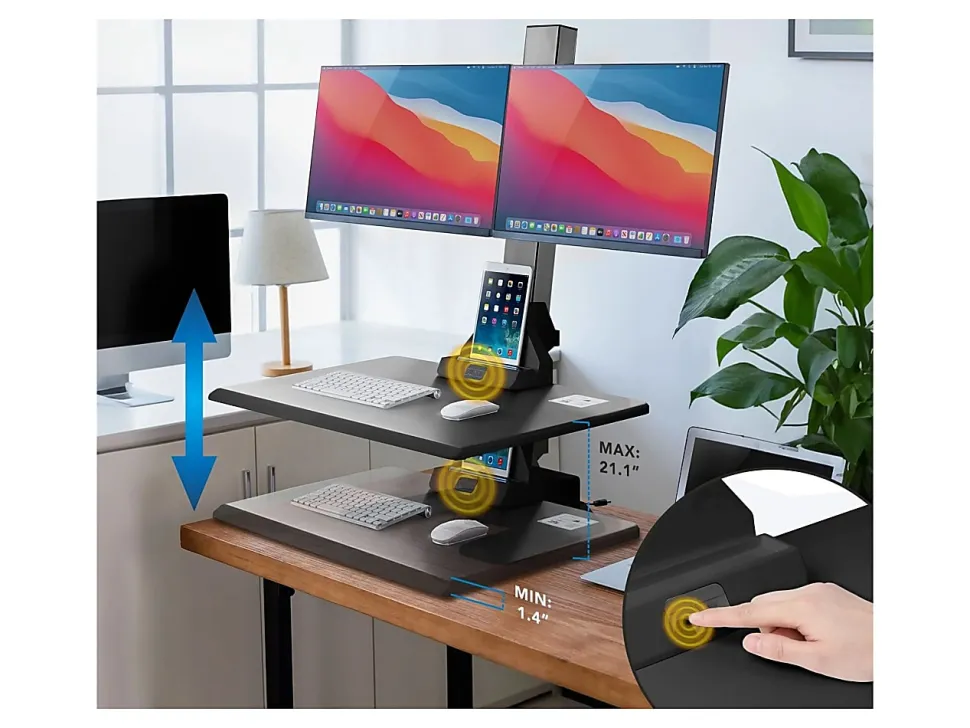 Mount-It! MI-7952 Electric Standing Desk Converter With Dual-Monitor Mount, Black