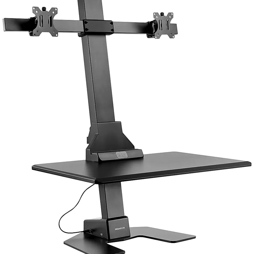 Mount-It! MI-7952 Electric Standing Desk Converter With Dual-Monitor Mount, Black