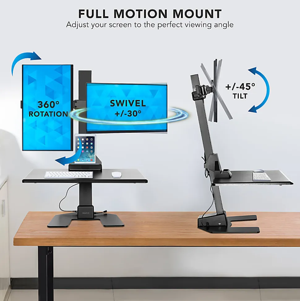Mount-It! MI-7952 Electric Standing Desk Converter With Dual-Monitor Mount, Black