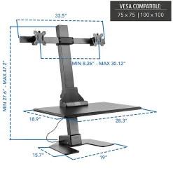 Mount-It! MI-7952 Electric Standing Desk Converter With Dual-Monitor Mount, Black
