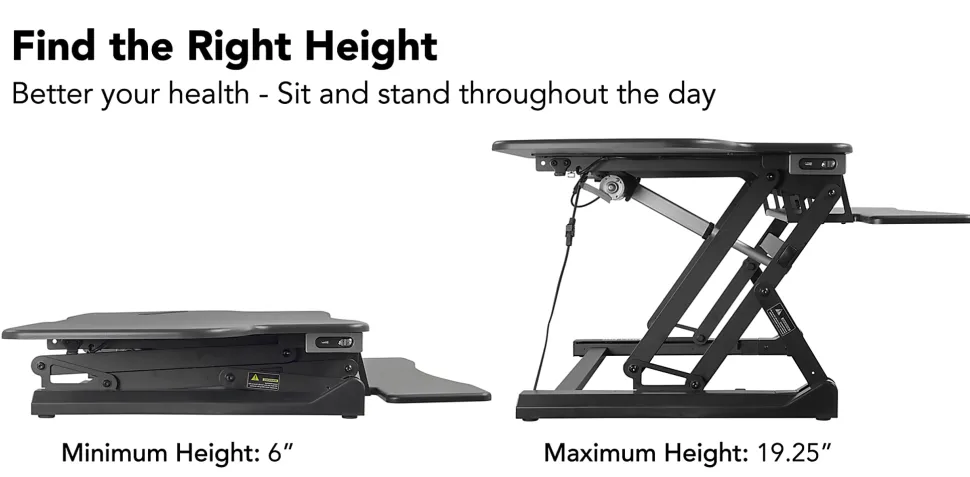 Mount-It! MI-7962 Electric Standing Desk Riser, 6"H x 50"W x 9"D, Black