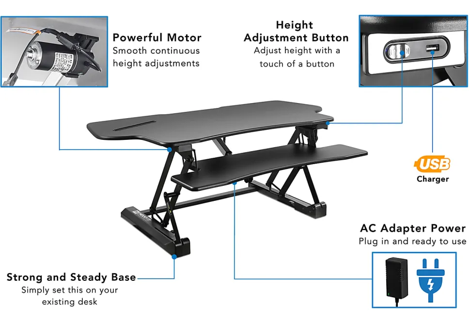 Mount-It! MI-7962 Electric Standing Desk Riser, 6"H x 50"W x 9"D, Black