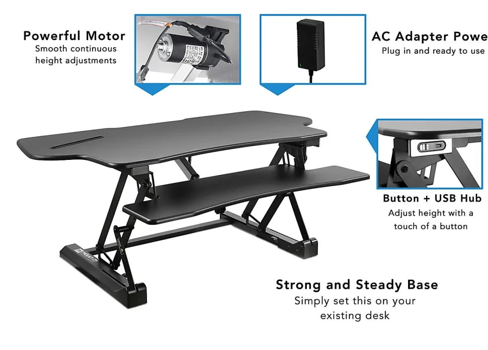Mount-It! MI-7962 Electric Standing Desk Riser, 6"H x 50"W x 9"D, Black