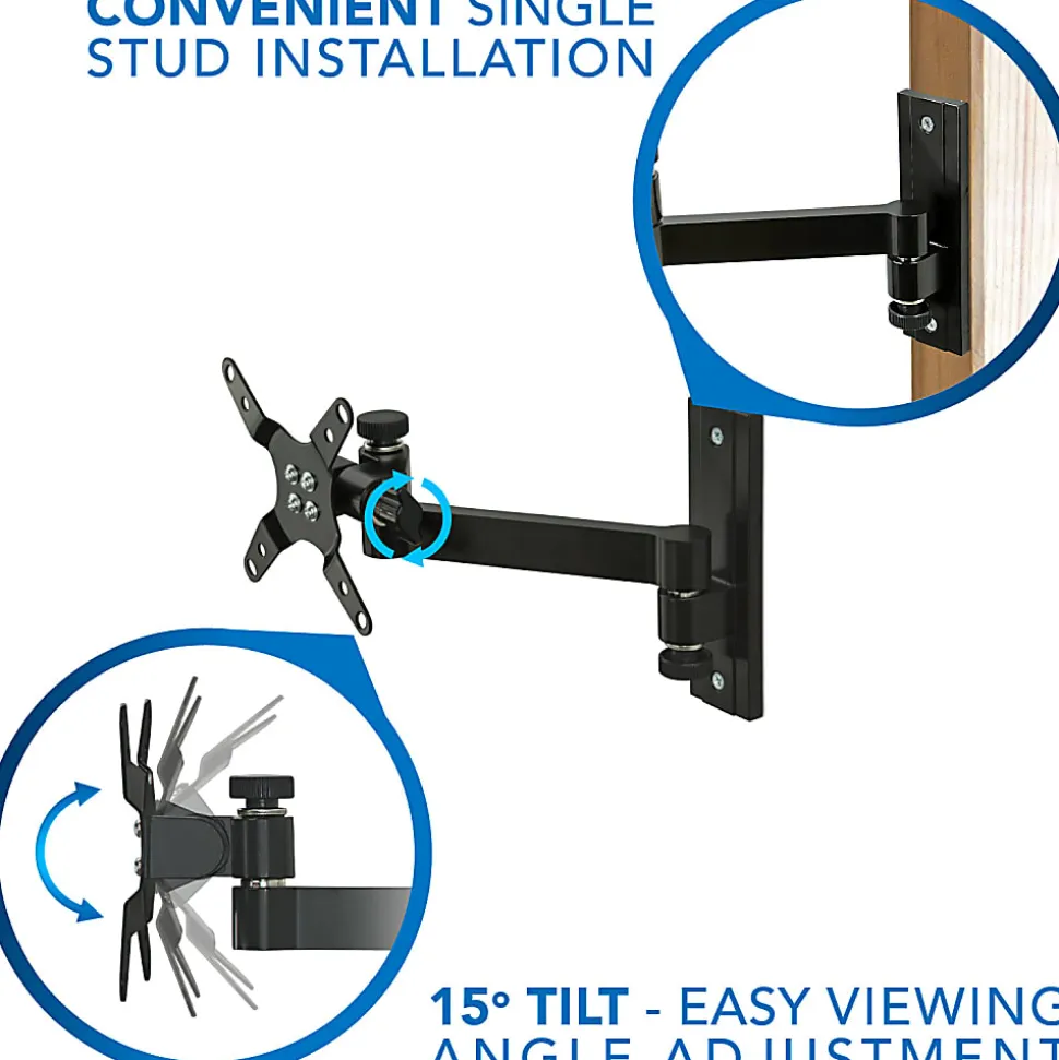 Mount-It! MI-405 Full-Motion Monitor Wall Mount, 6.4"H x 7.7"W x 1.9"D, Black