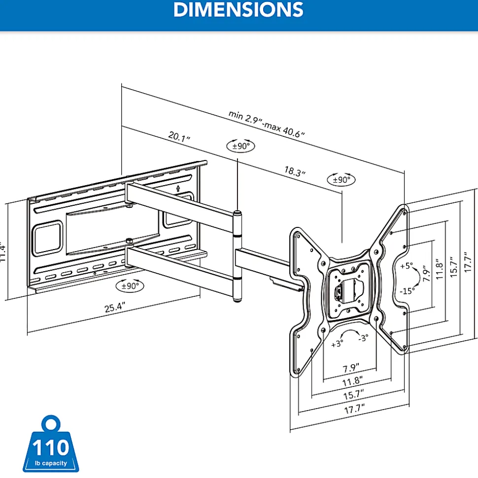 Mount-It! MI-393 Full-Motion TV Wall Mount, Black