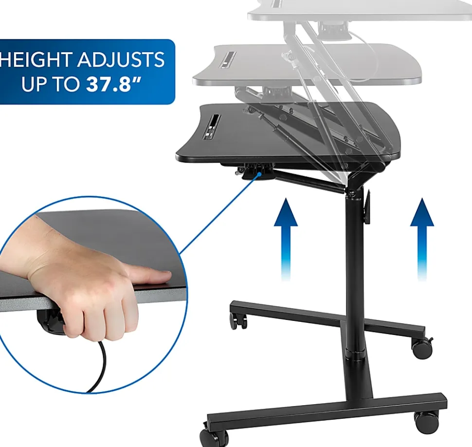 Mount-It! MI-7969 Height-Adjustable Rolling Sit-Stand Workstation, 41-3/4"H x 30"W x 23-1/4"D, Black