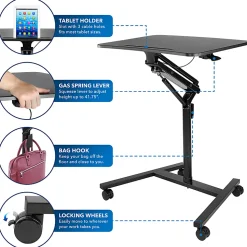 Mount-It! MI-7969 Height-Adjustable Rolling Sit-Stand Workstation, 41-3/4