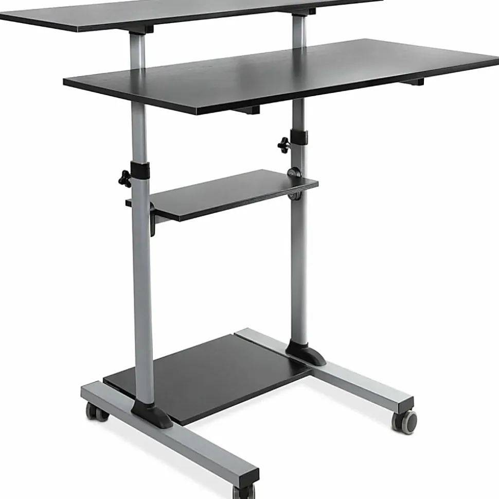 Mount-It! MI-7970 Height-Adjustable Mobile Standing Desk Workstation, 55"H x 39-1/2"W x 26"D, Silver