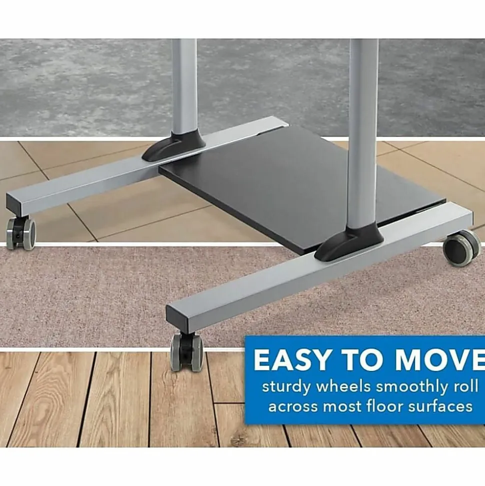 Mount-It! MI-7970 Height-Adjustable Mobile Standing Desk Workstation, 55"H x 39-1/2"W x 26"D, Silver