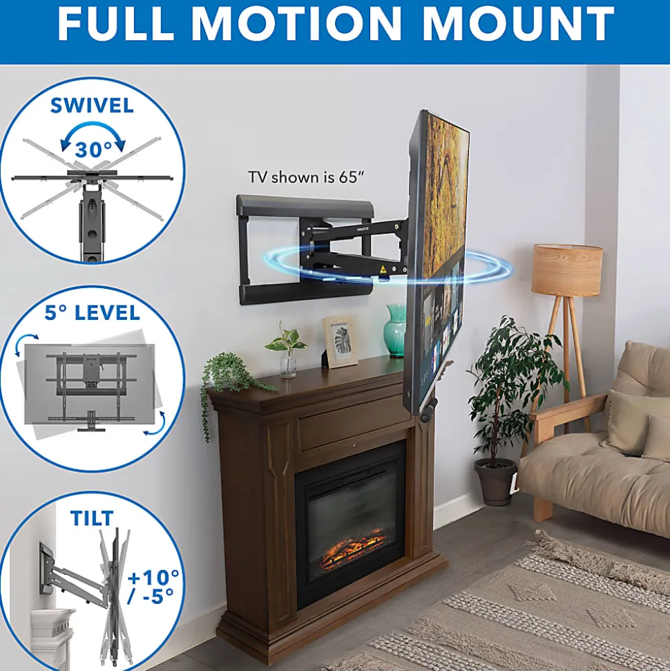 Mount-It! MI-384 Height-Adjustable Fireplace TV Mount For Screens 42" - 65", 70"H x 40"W x 13"D, Black