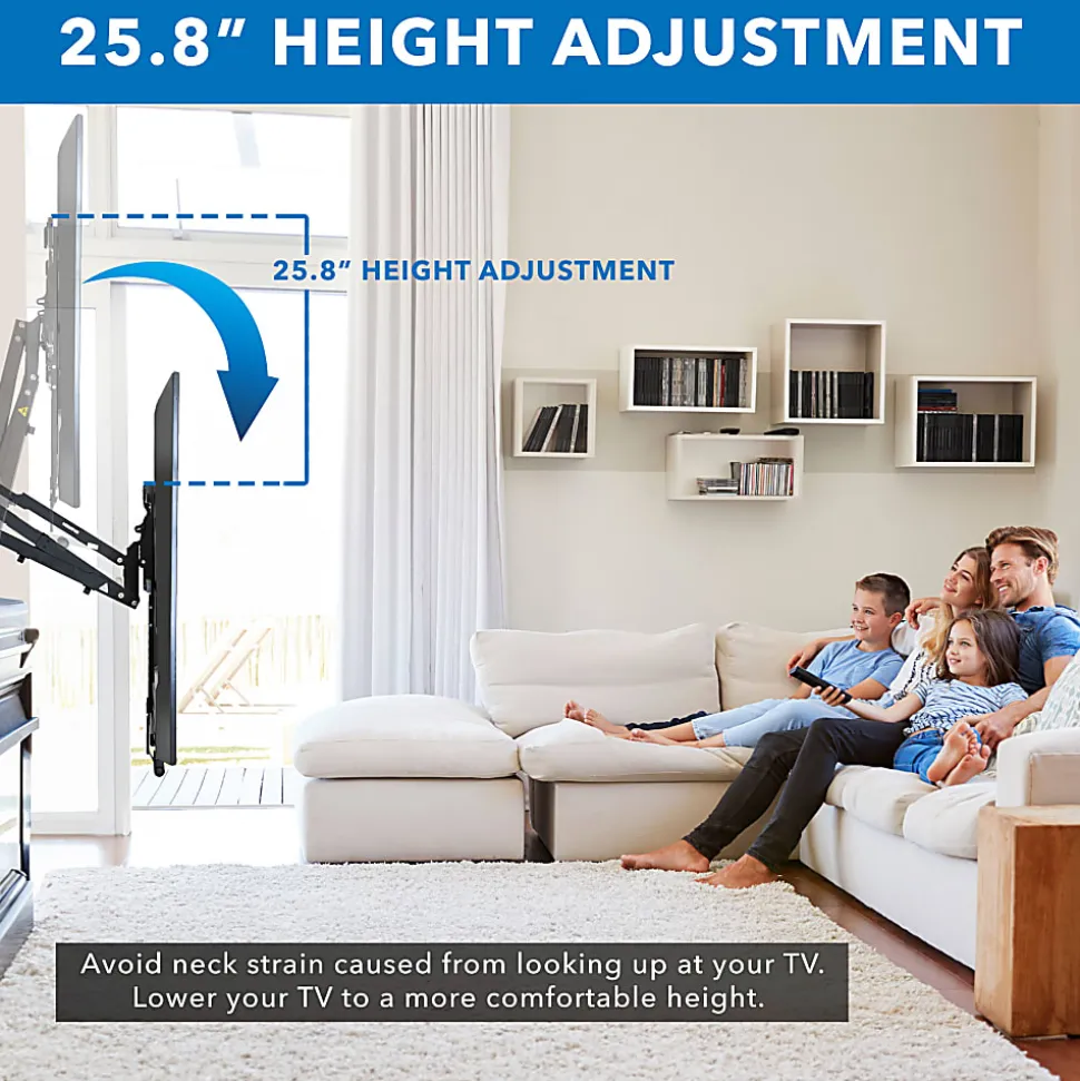 Mount-It! MI-384 Height-Adjustable Fireplace TV Mount For Screens 42" - 65", 70"H x 40"W x 13"D, Black