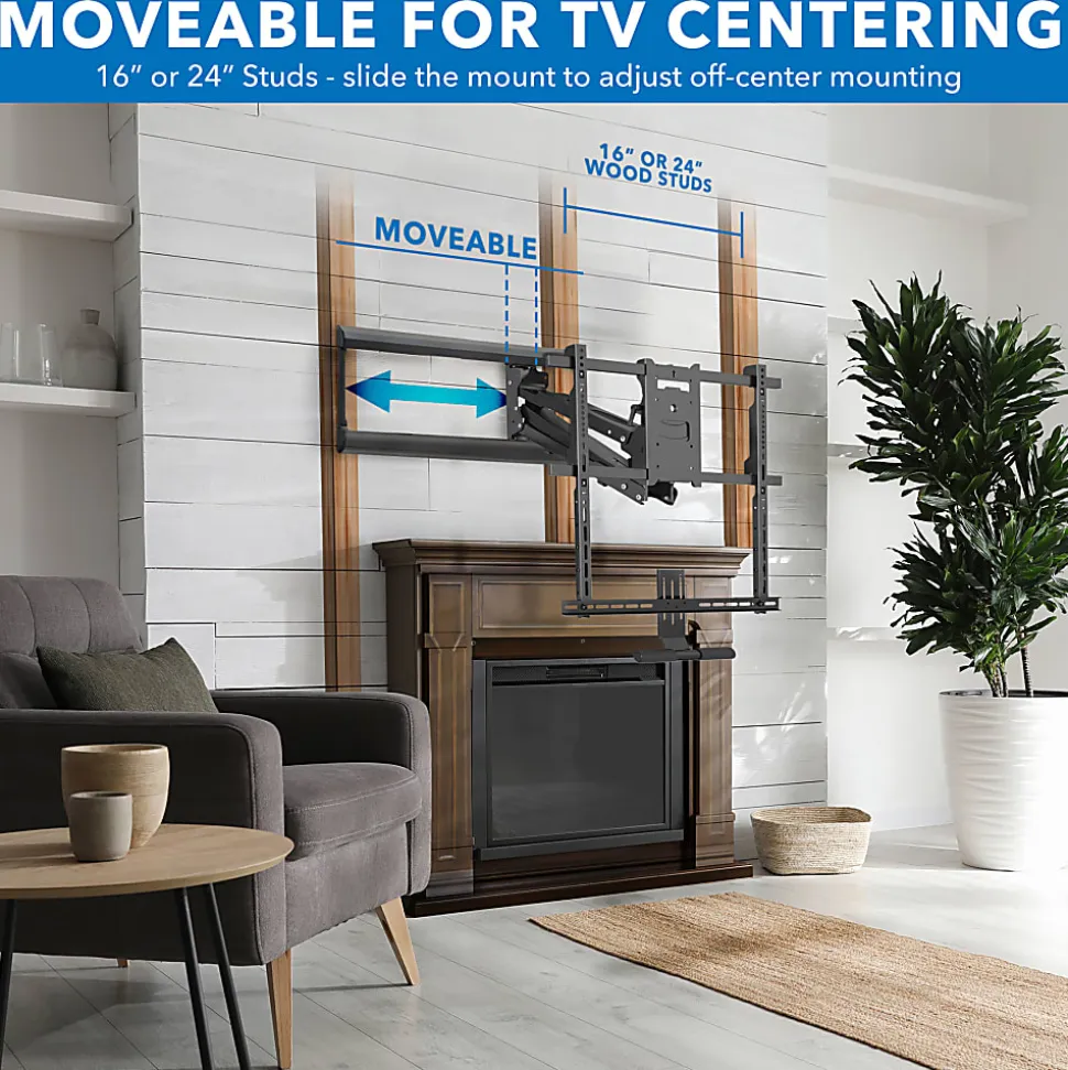 Mount-It! MI-384 Height-Adjustable Fireplace TV Mount For Screens 42" - 65", 70"H x 40"W x 13"D, Black