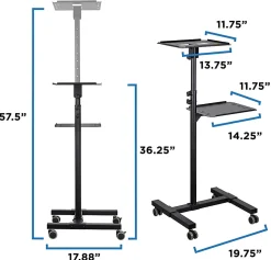 Mount-It! MI-7943 Mobile Projector Standing Desk, 33-1/2”H x 15-1/2”W x 4-1/2”D, Black