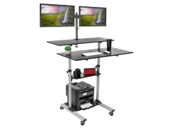 Mount-It! MI-7972 Mobile Standing Desk Workstation, With Dual-Monitor Mount, 72-1/4"H x 39-1/2"W x 26"D, Silver