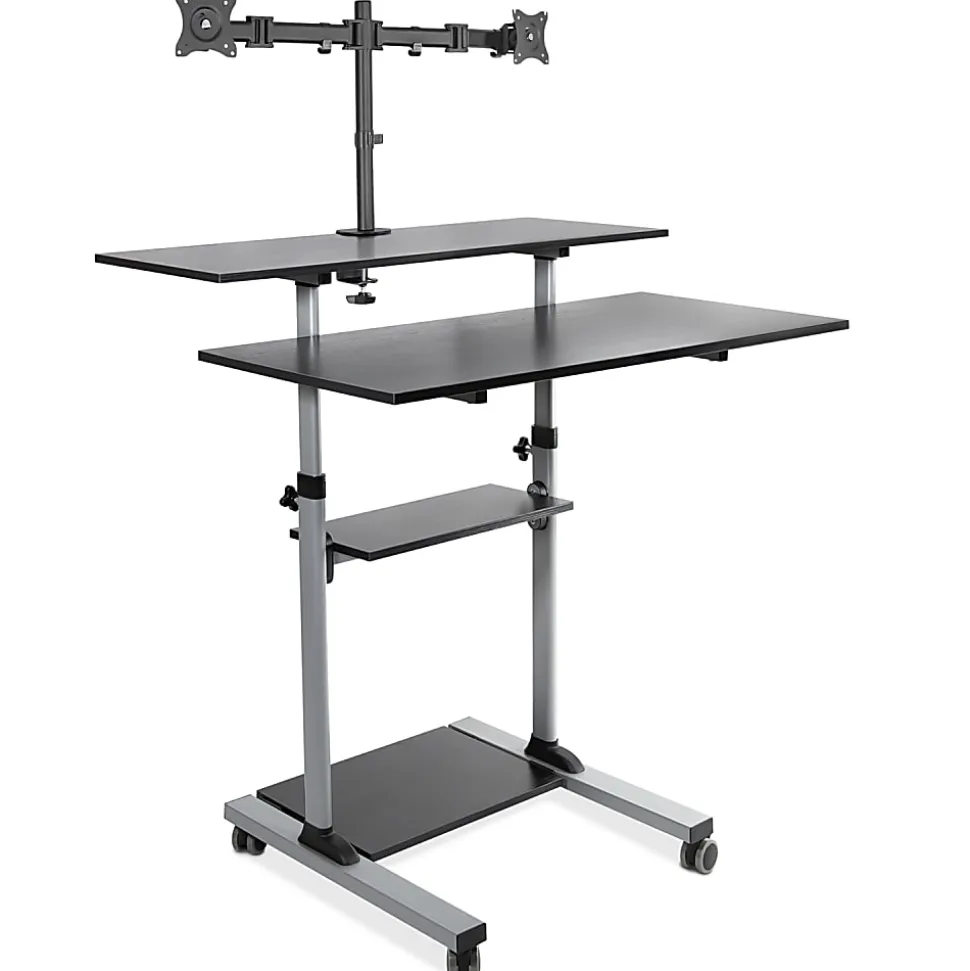 Mount-It! MI-7972 Mobile Standing Desk Workstation, With Dual-Monitor Mount, 72-1/4"H x 39-1/2"W x 26"D, Silver