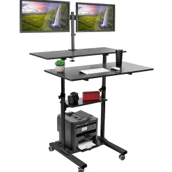 Mount-It! MI-7972 Mobile Standing Desk Workstation, With Dual-Monitor Mount, 72-1/4