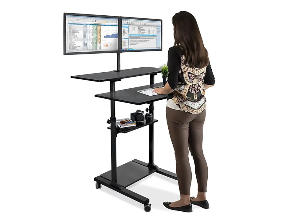 Mount-It! MI-7972 Mobile Standing Desk Workstation, With Dual-Monitor Mount, 72-1/4"H x 39-1/2"W x 26"D, Black